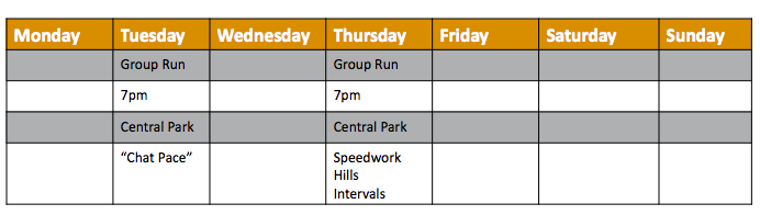 A table with three different schedules for each of the four races.