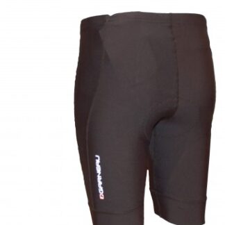 A close up of the front of a pair of black shorts