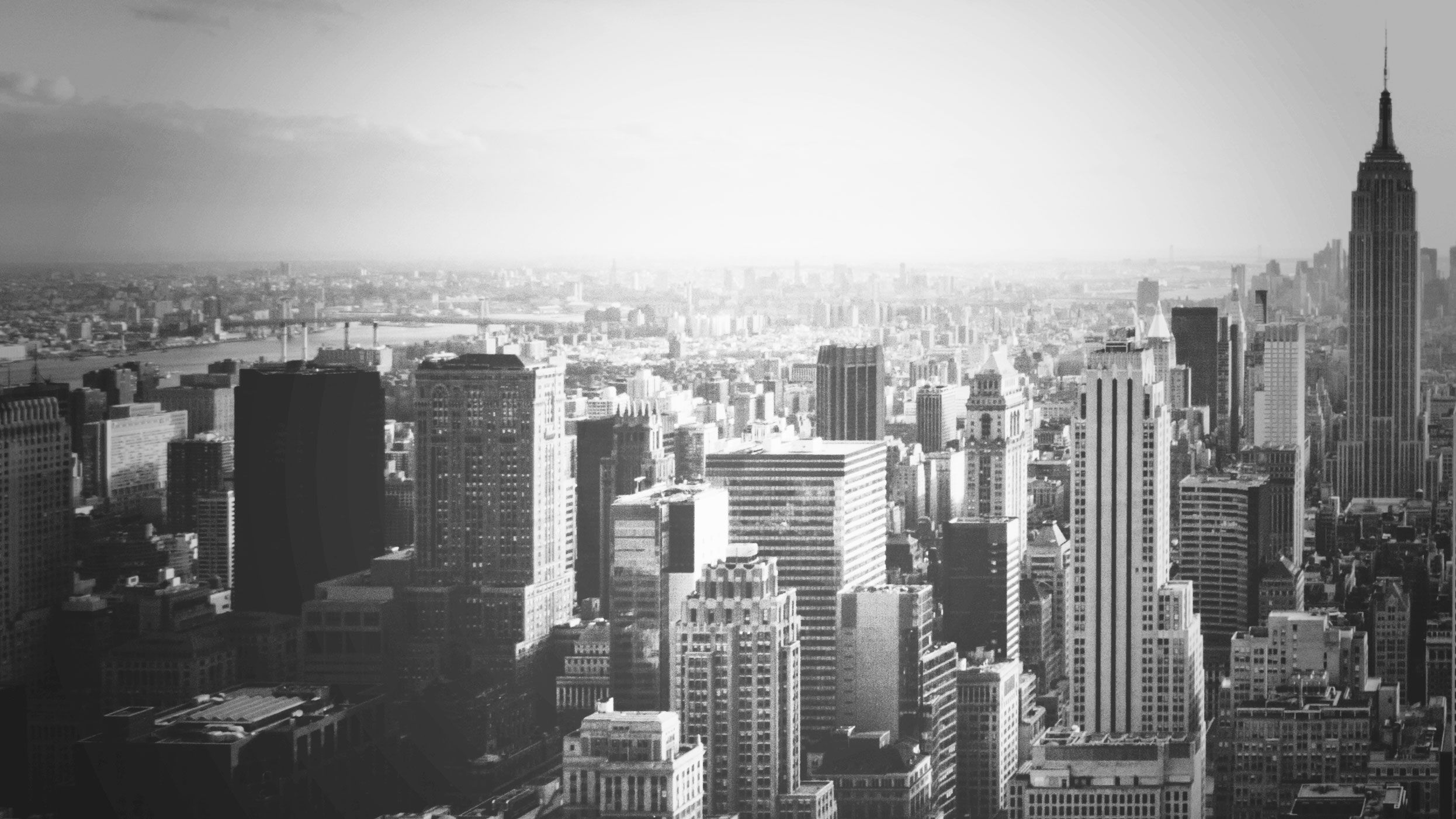 A black and white photo of the city skyline.