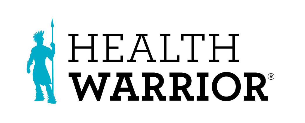 A black and white image of the words health warrior.