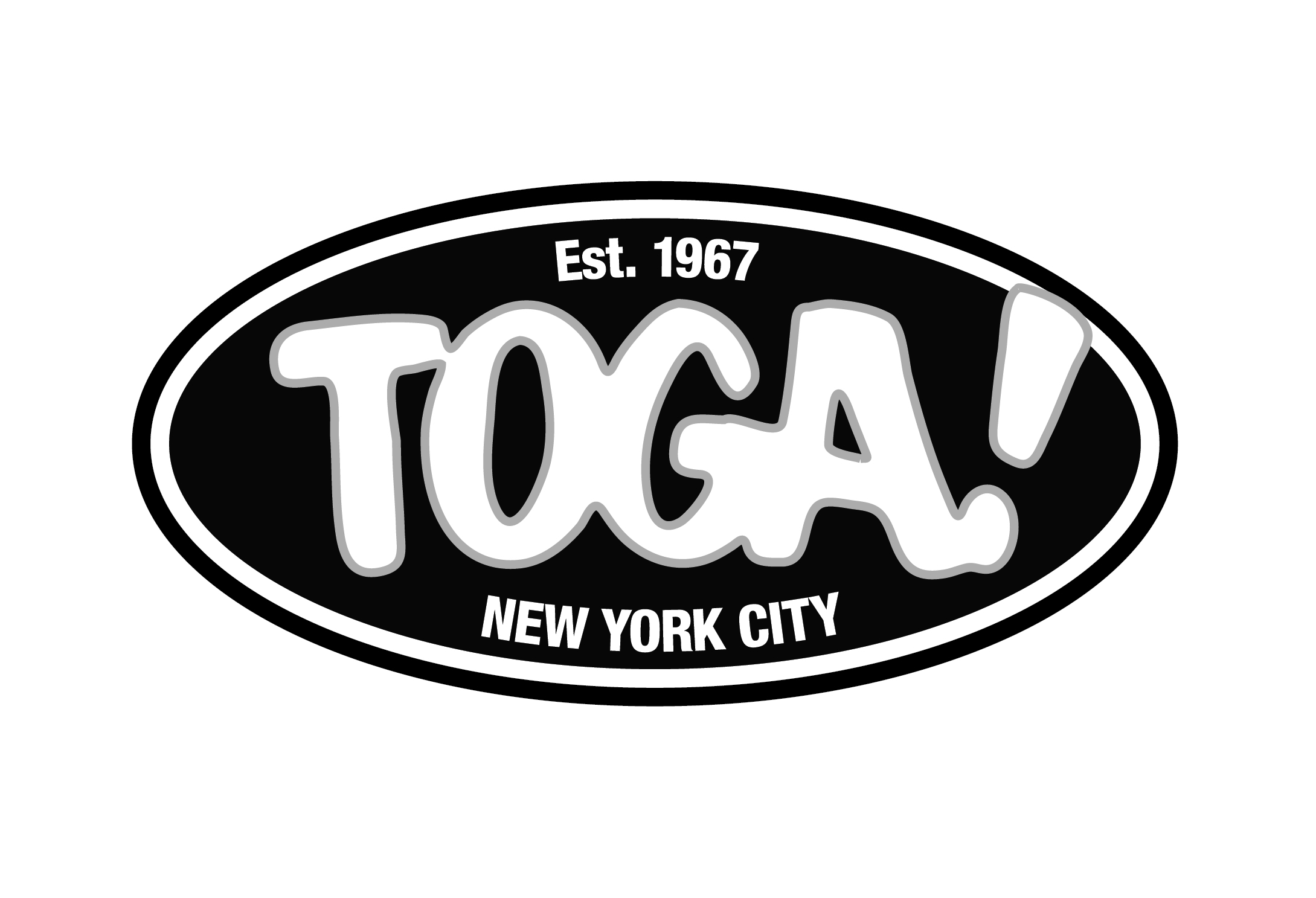 A black and white logo of toga new york city.