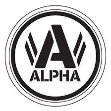 A black and white picture of the alpha logo.