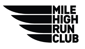 A black and white logo of the mile high run club.