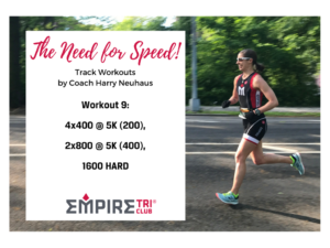 Triathlete running with workout details displayed.