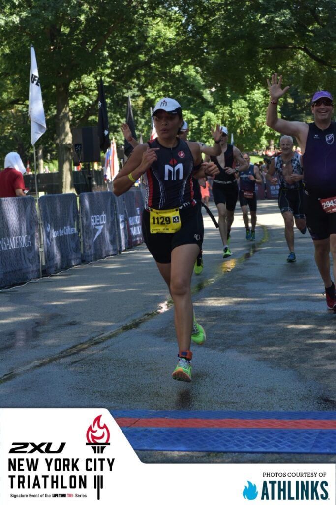 Athlete running in New York City Triathlon.