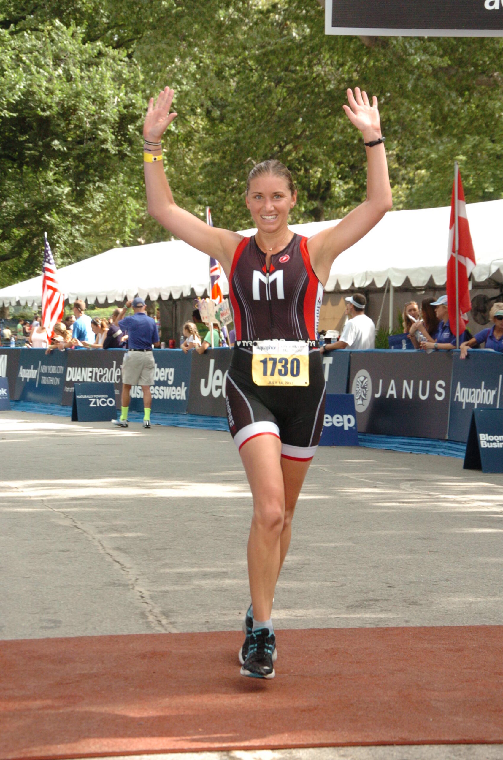 A woman is running in the race